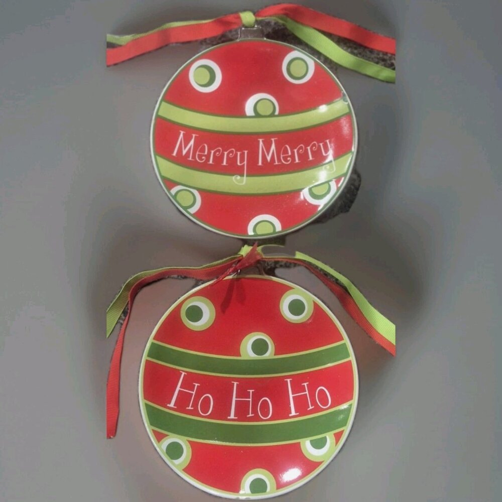 Set Of (2) Mud Pie Christmas Ornament 5 1/2" Display  Plate Holiday Decor